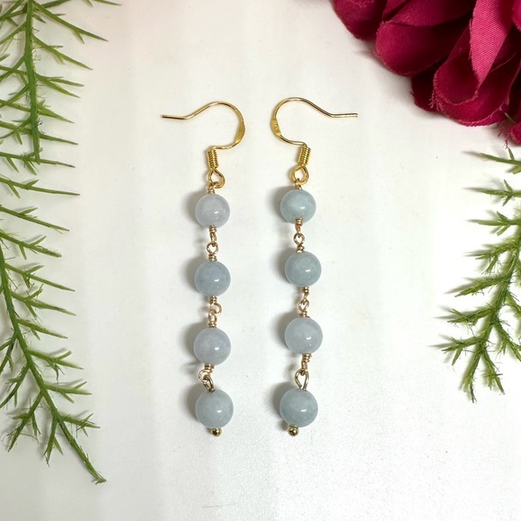 Saval Jewelry Jewelry - NEW⚜️Raw Aquamarine Beaded Earrings